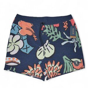 Roark Board Shorts Shorey 16" Shell Cove L Dark Navy Floral Swim Surf Hawaiian